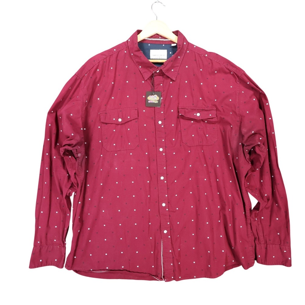 Paper Denim & Cloth Button Down Shirt Mens 3X Maroon Cotton Geometric Print